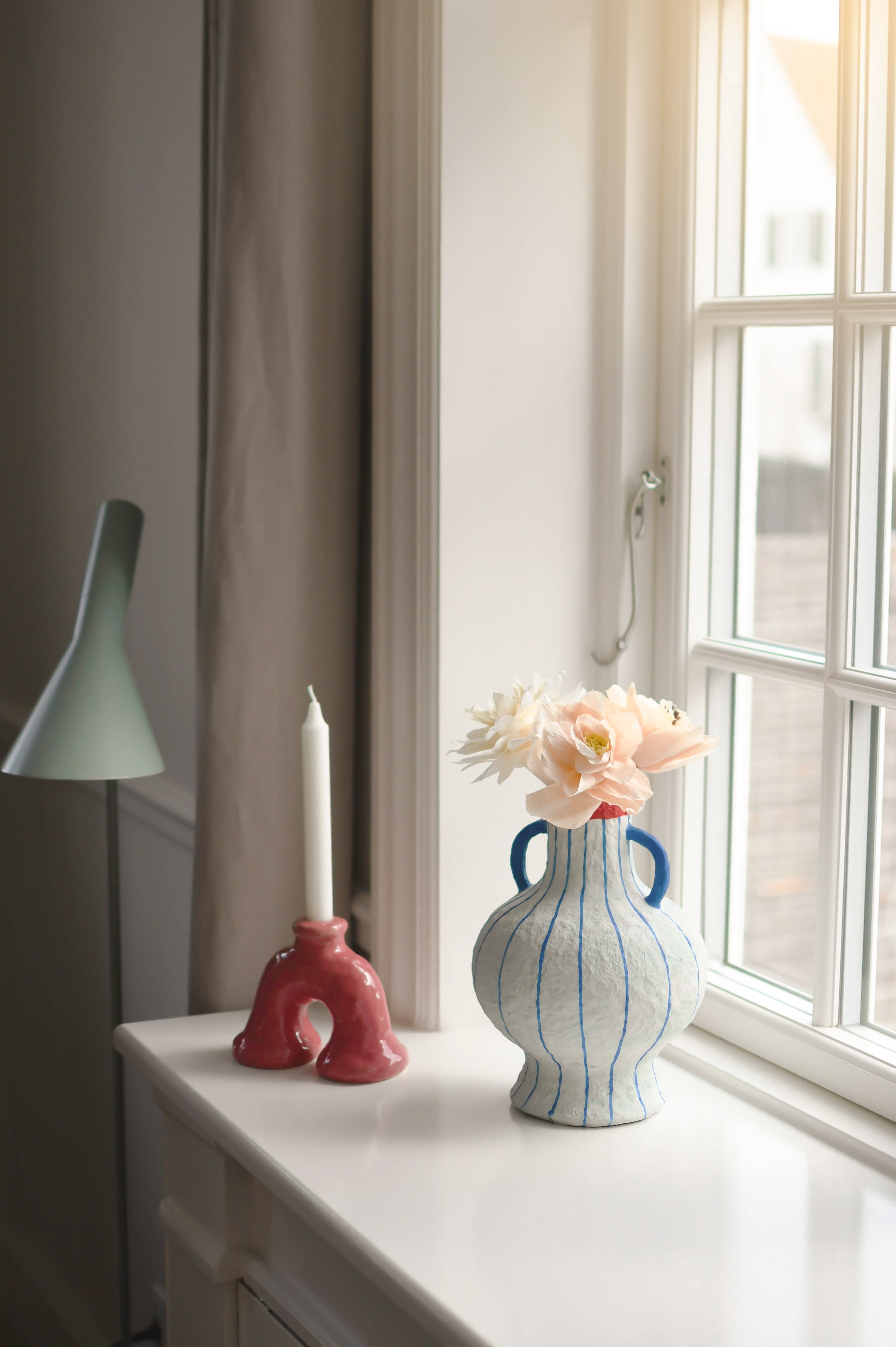 Skulpture lysestage, mørk rosa - H12,5 cm